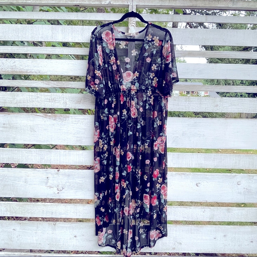 Sheer Floral Duster Kimono 2X